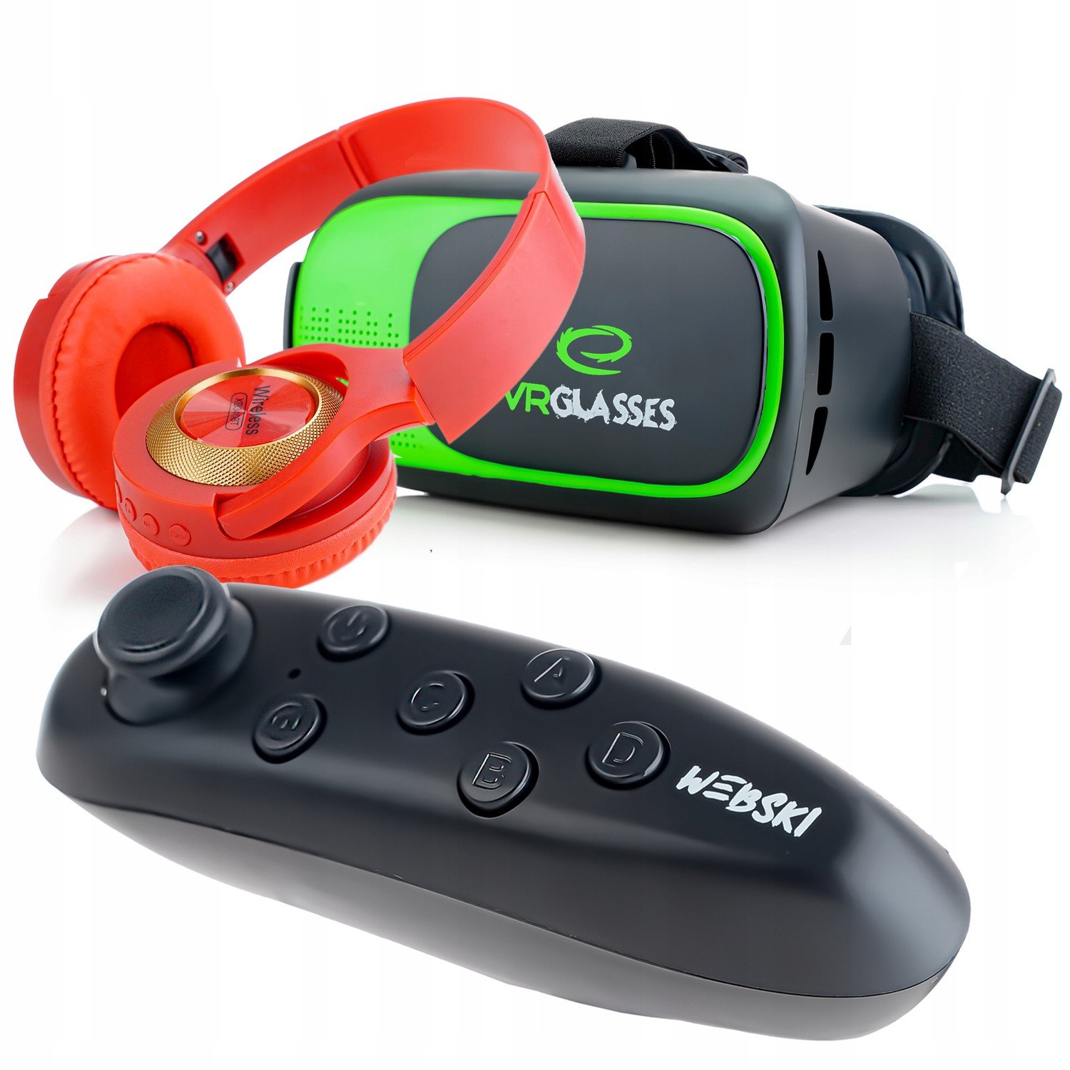 Herní Set Brýle Google Vr 360 Stupňů 3D Dálkové Ovládání Bluetoot Sluchátka