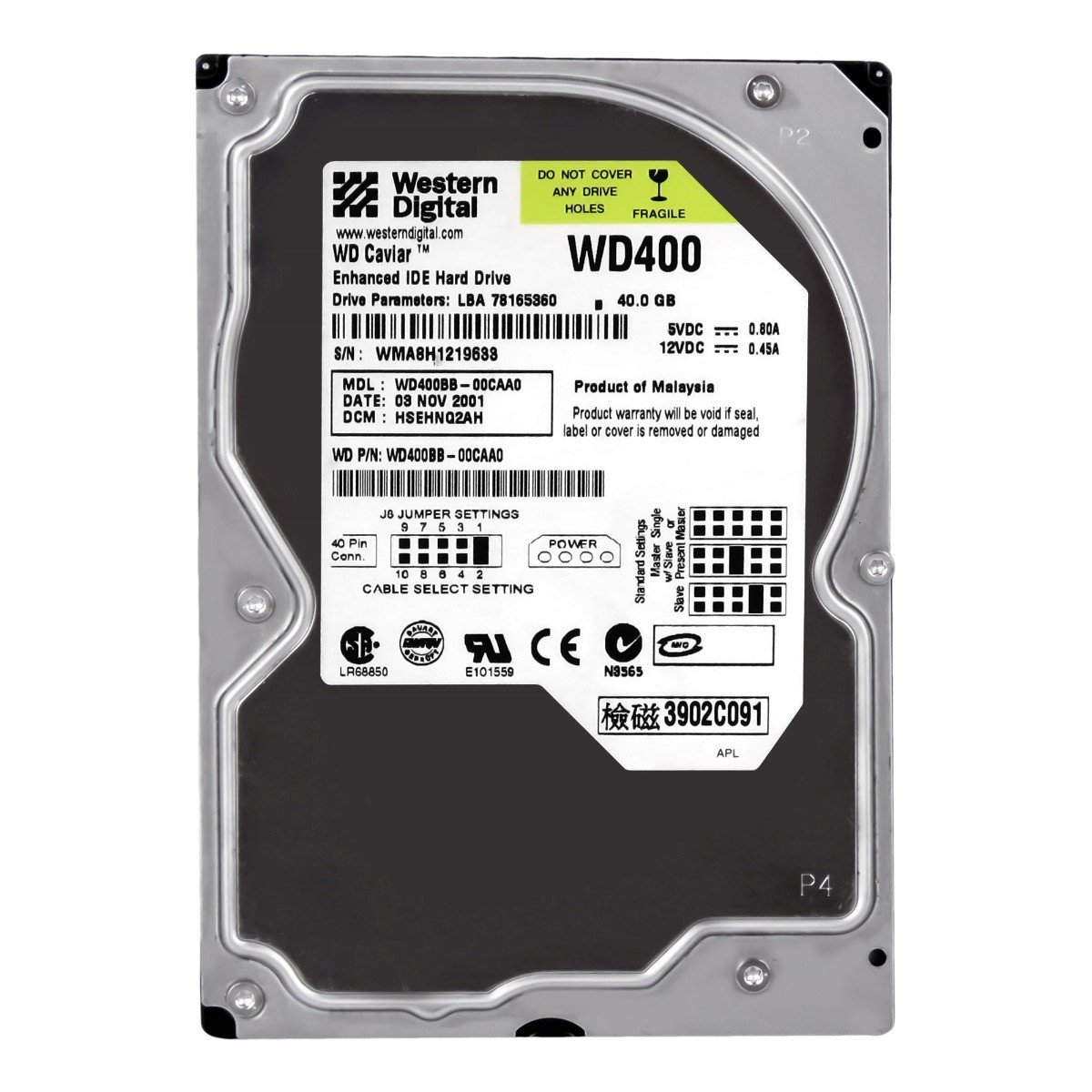 Wd Caviar 40GB 7.2K 2MB Ata 3.5'' WD400BB-00CAA0