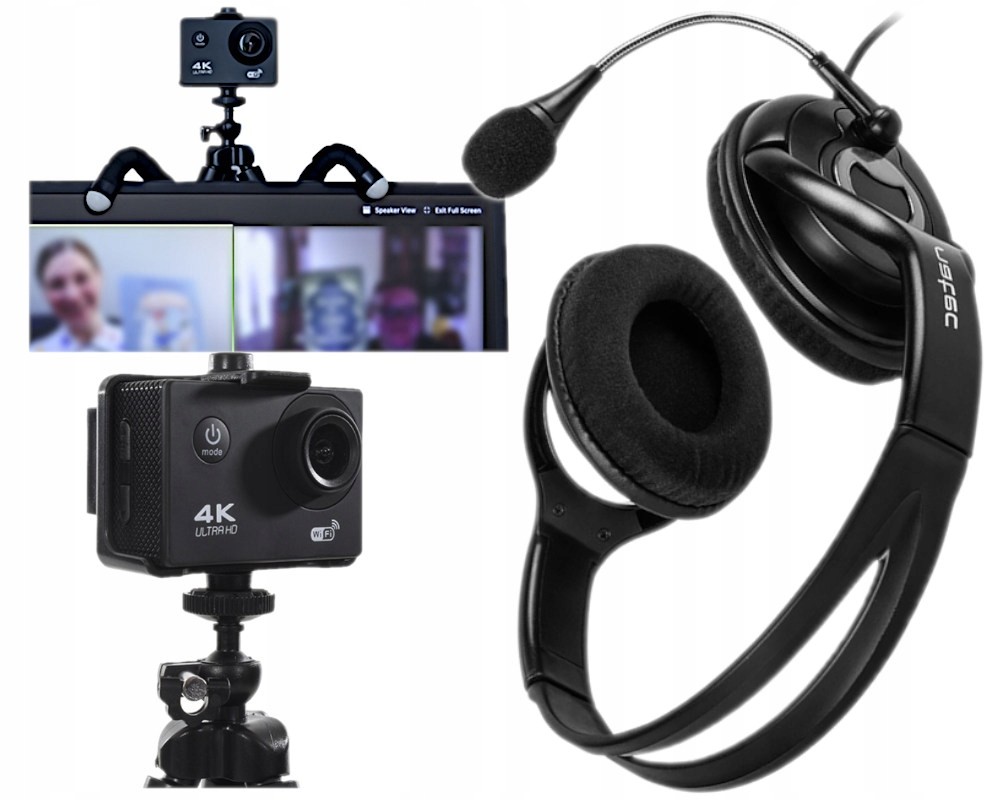 Webkamera 4K+ Sluchátka Přes Uši Mikrofon
