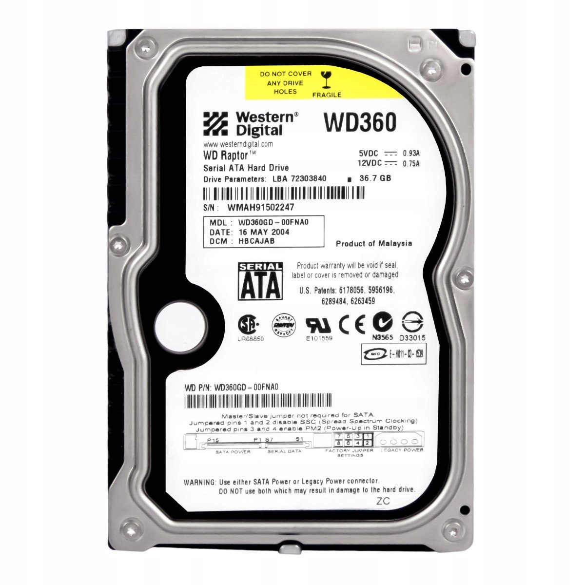 Wd Raptor 36.7GB 10K 8MB Sata 3.5'' WD360GD-00FNA0