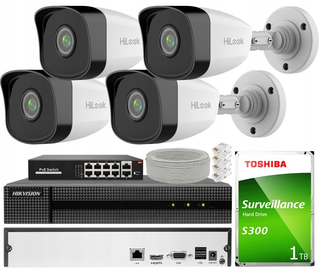 Ip monitorovací sada 4 kamery 2MP PoE IPCAM-B2 HiLook By Hikvision