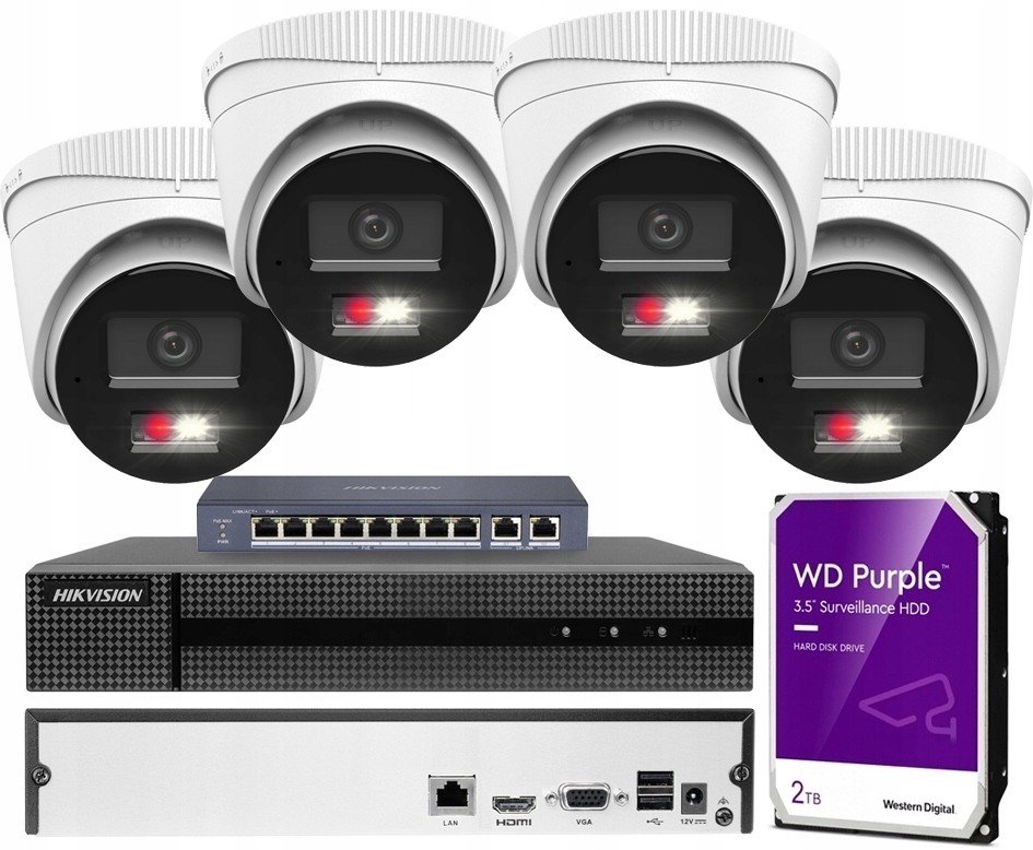 Ip monitorovací sada Hikvision 4x IPCAM-T4-30DL Hybrid Light Hilook PoE