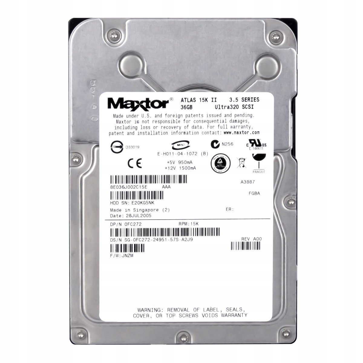 Dell 0FC272 36GB 15K 8MB Scsi U320 3,5'' 8E036J0