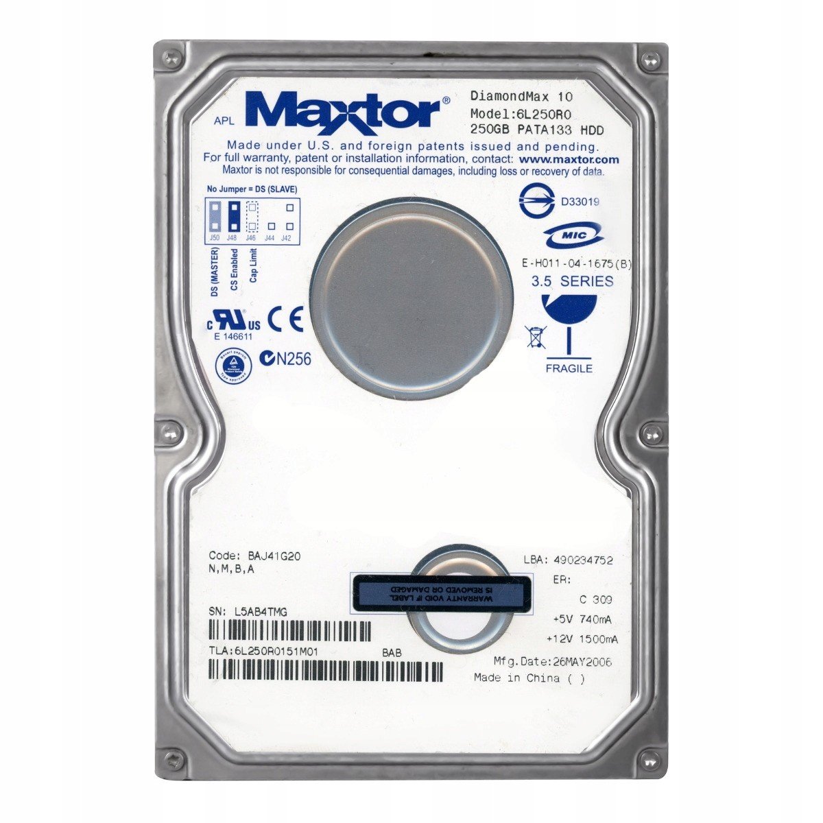 Maxtor DiamondMax 10 250GB 7.2K 16MB Ata 3.5