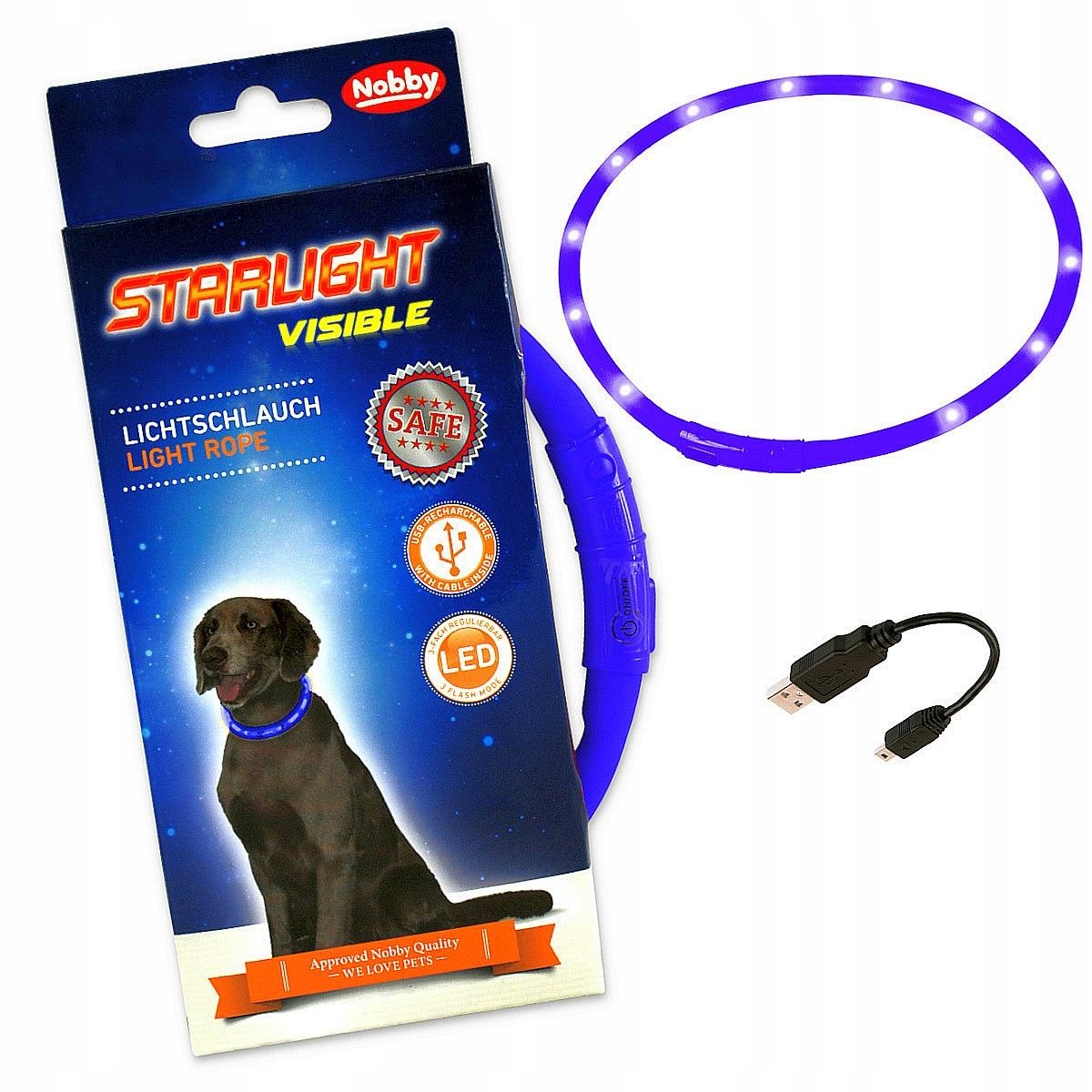 Čelenka pro psa Nobby Starlight Visible modrá svítící 70cm