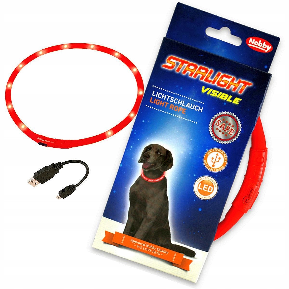 Čelenka pro psa Nobby Starlight Visible Červená Svítící 70cm