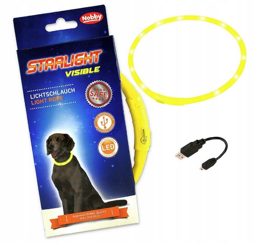 Čelenka pro psa Nobby Starlight Visible Žlutá Svítící 70cm