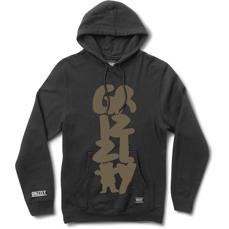 mikina GRIZZLY - Brushwork Pullover Hoodie Blk (BLK)