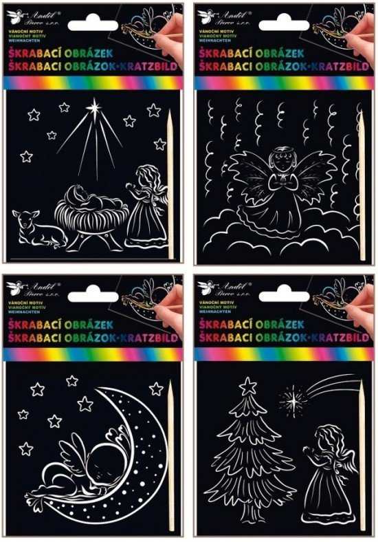 Anděl Škrabací obrázek - 10 x15 cm, vánoční  6637