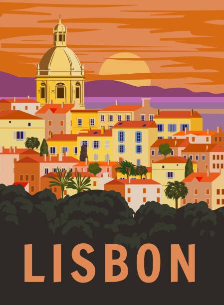 VectorUp Ilustrace Lisbon VintageTravel Poster. Portugal cityscape landmark,, VectorUp, (30 x 40 cm)