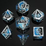 HYMGHO Silver Solid Metal Dragon Dice Set - Black and Blue (7)
