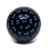 Dice4friends Černá neprůhledná stostěnná kostka s modrými čísly (K100)