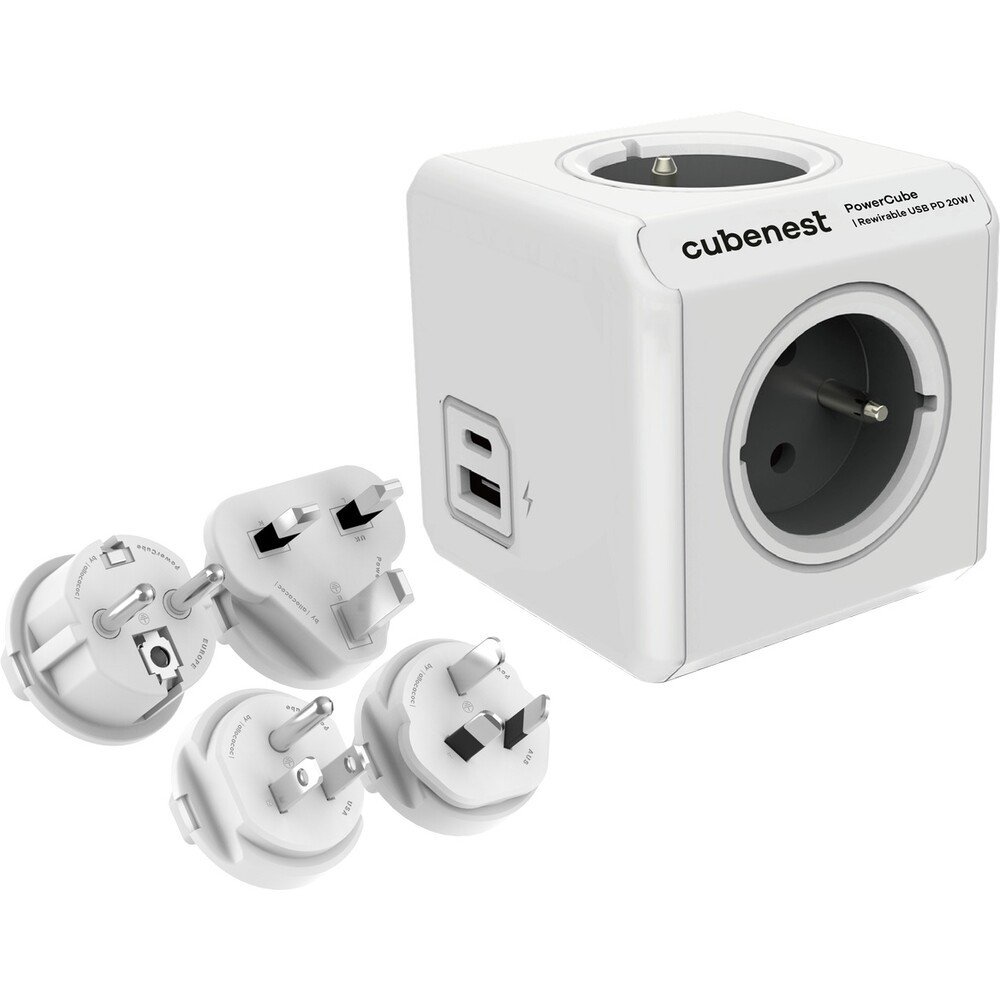 Cubenest PowerCube Rewirable USB A+C PD 20W 4xzásuvka 1xUSB-A 1x USB-C se sadou cestovních koncovek