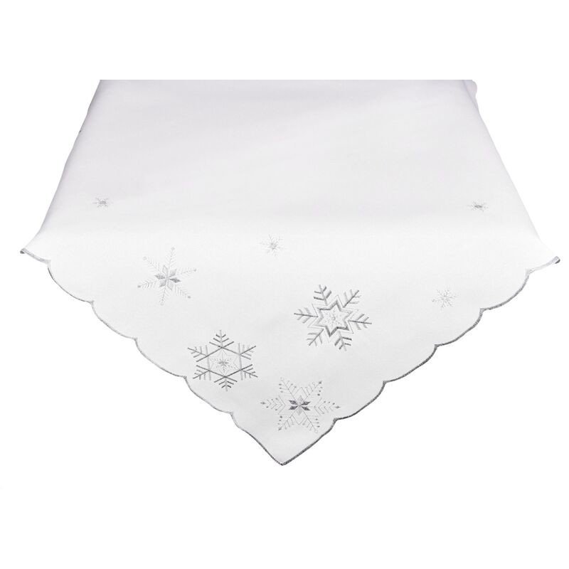Ubrus Vánoční, Šedo stříbrné vločky, bílý 30 x 45 cm ovál