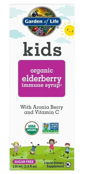 Garden of Life Kids Organic Elderberry Immune Syrup, sirup z černého bezu pro podporu imunity, 116 ml