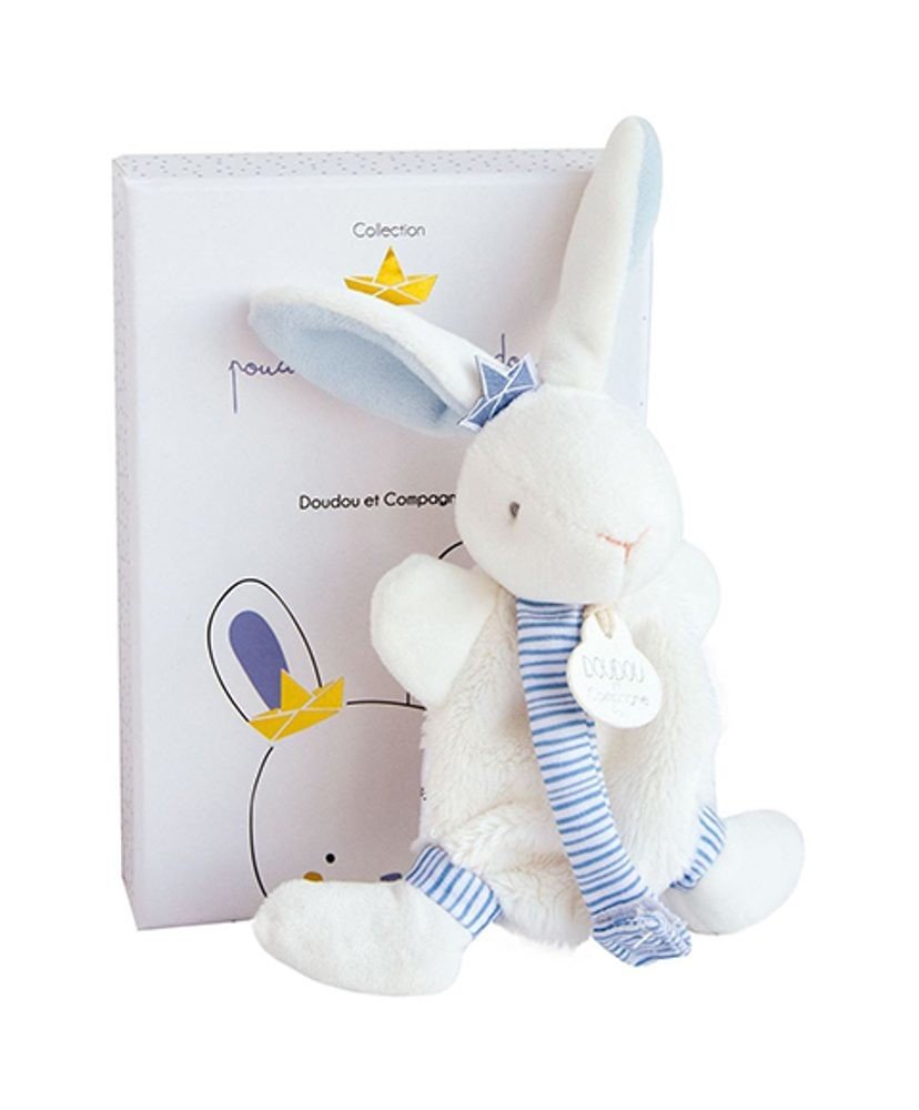 Doudou et Compagnie Paris Doudou Hračka s úchytem na dudlík králíček 15 cm modrý