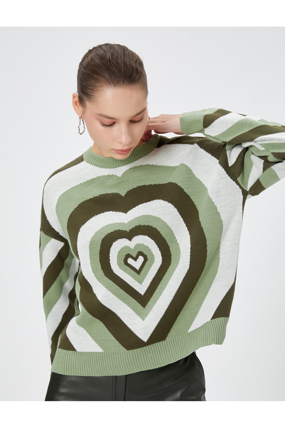 Koton Knitwear Sweater With Heart Multicolored Long Sleeved Crew Neck.