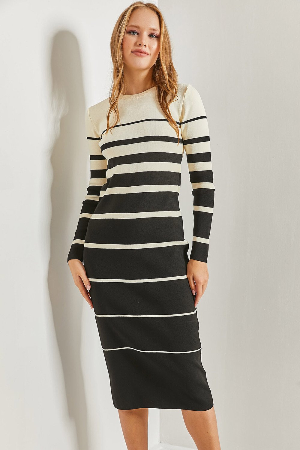 Bianco Lucci Women's Striped Long Knitwear Dress