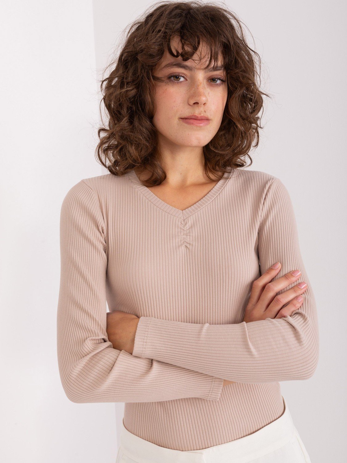 Béžová basic proužkovaná halenka BASIC FEEL GOOD