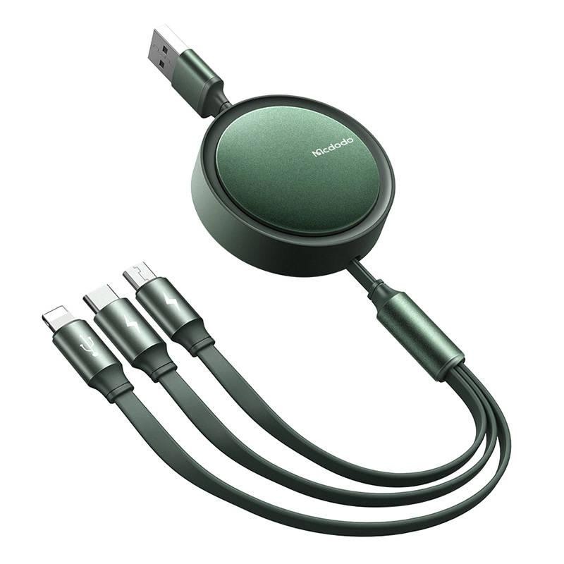 Mcdodo USB kabel CA-7252 3v1 zatahovací 1,2 m zelený