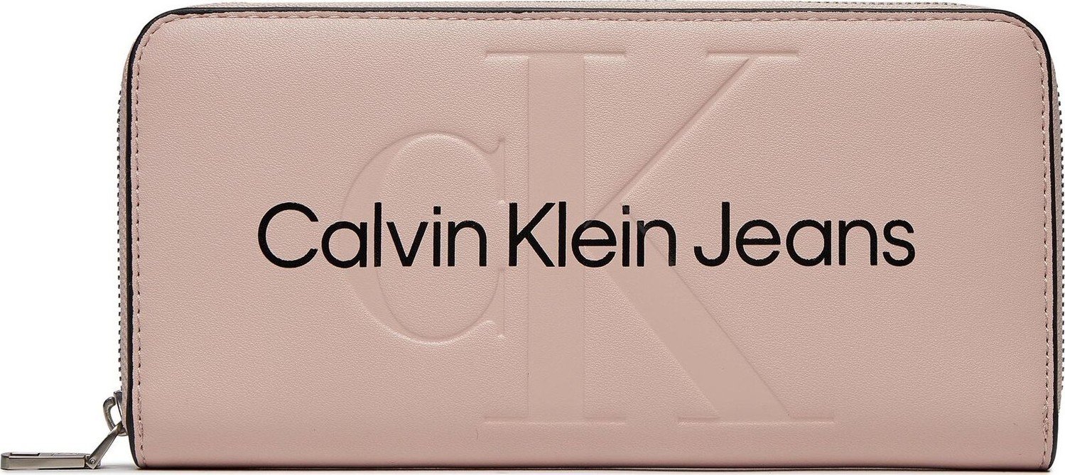 Velká dámská peněženka Calvin Klein Jeans Sculpted Mono Zip Around Mono K60K607634 Pale Conch TFT