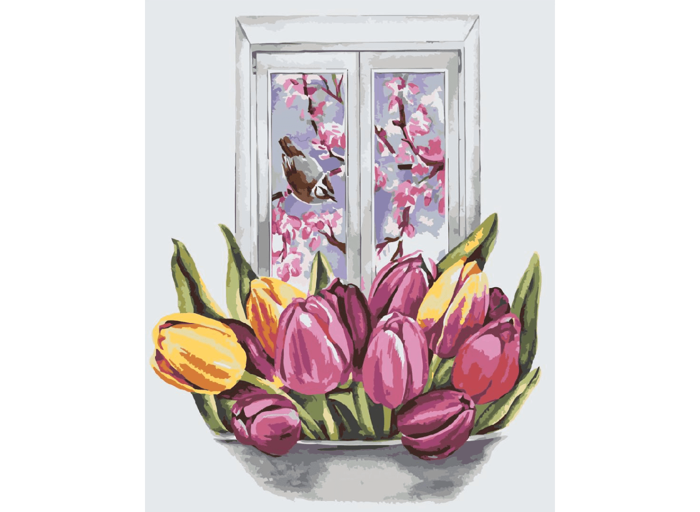 MALUJEŠ Malování podle čísel - ANNA'S ART - TULIPÁNY U OKNA Rozměr: 30x40 cm, Rámování: vypnuté plátno na rám