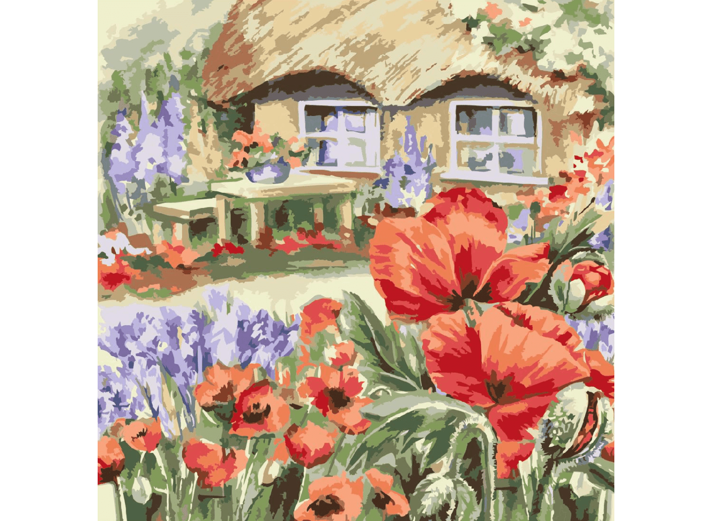 MALUJEŠ Malování podle čísel - ANNA'S ART - VLČÍ MÁKY U CHALOUPKY Rozměr: 80x80 cm, Rámování: bez rámu a bez vypnutí plátna