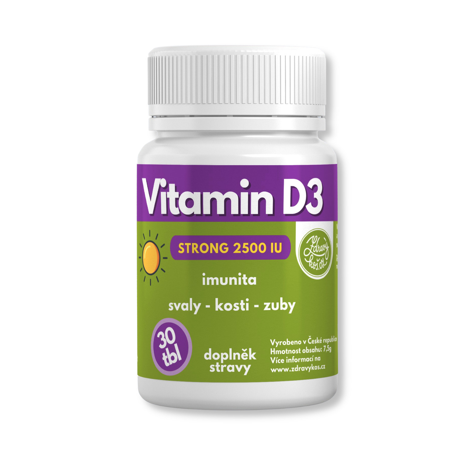 Zdravýkoš Vitamin D3 STRONG 2500 IU, 30 tablet