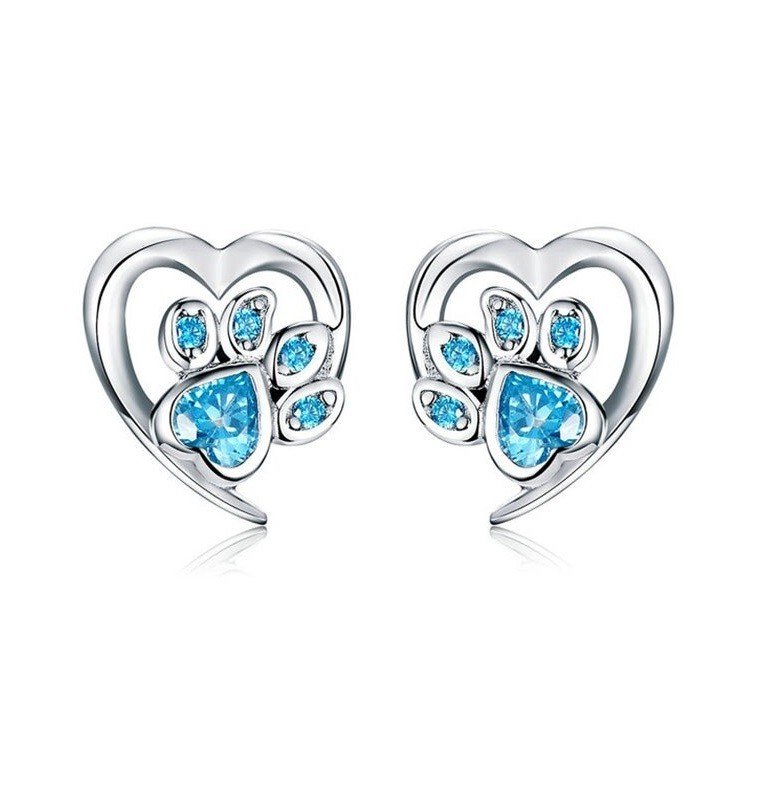 Royal Fashion peckové náušnice Packa tlapka modré SCE654