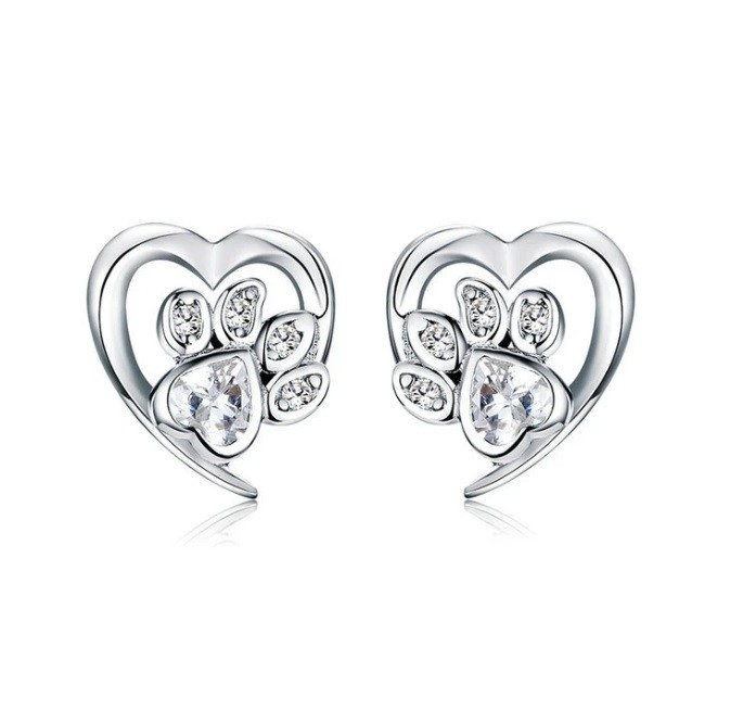 Royal Fashion peckové náušnice Packa tlapka čiré SCE654-WH