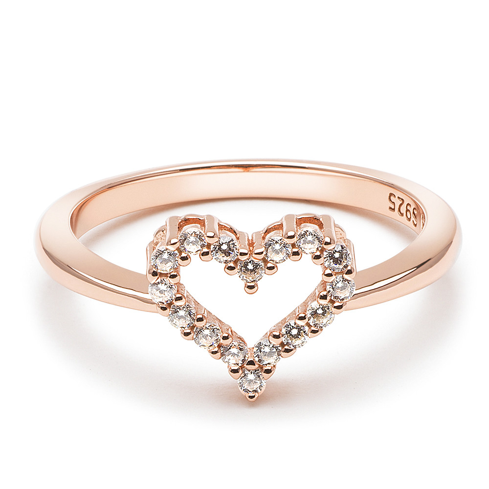 Emporial Royal Fashion prsten Třpytivé srdce Rose Gold 14k růžové zlato R14 Velikost: 4 (EU: 47-48)
