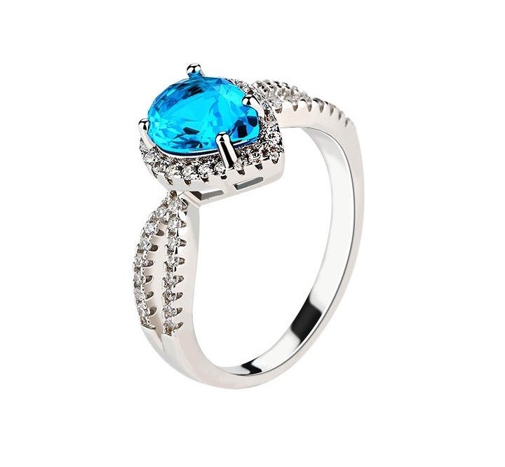 Emporial stříbrný rhodiovaný prsten Safírová modrá kapka MA-R0358-SILVER-BLUE Velikost: 5 (EU: 49-50)