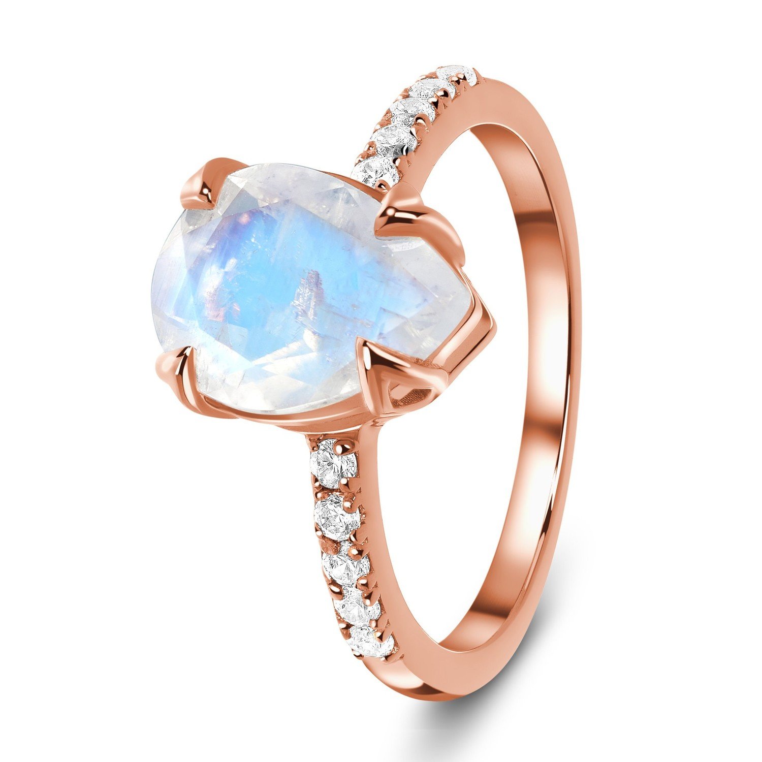 Royal Fashion prsten 14k zlato Vermeil GU-DR8927R-ROSEGOLD-MOONSTONE-ZIRCON Velikost: 5 (EU: 49-50)