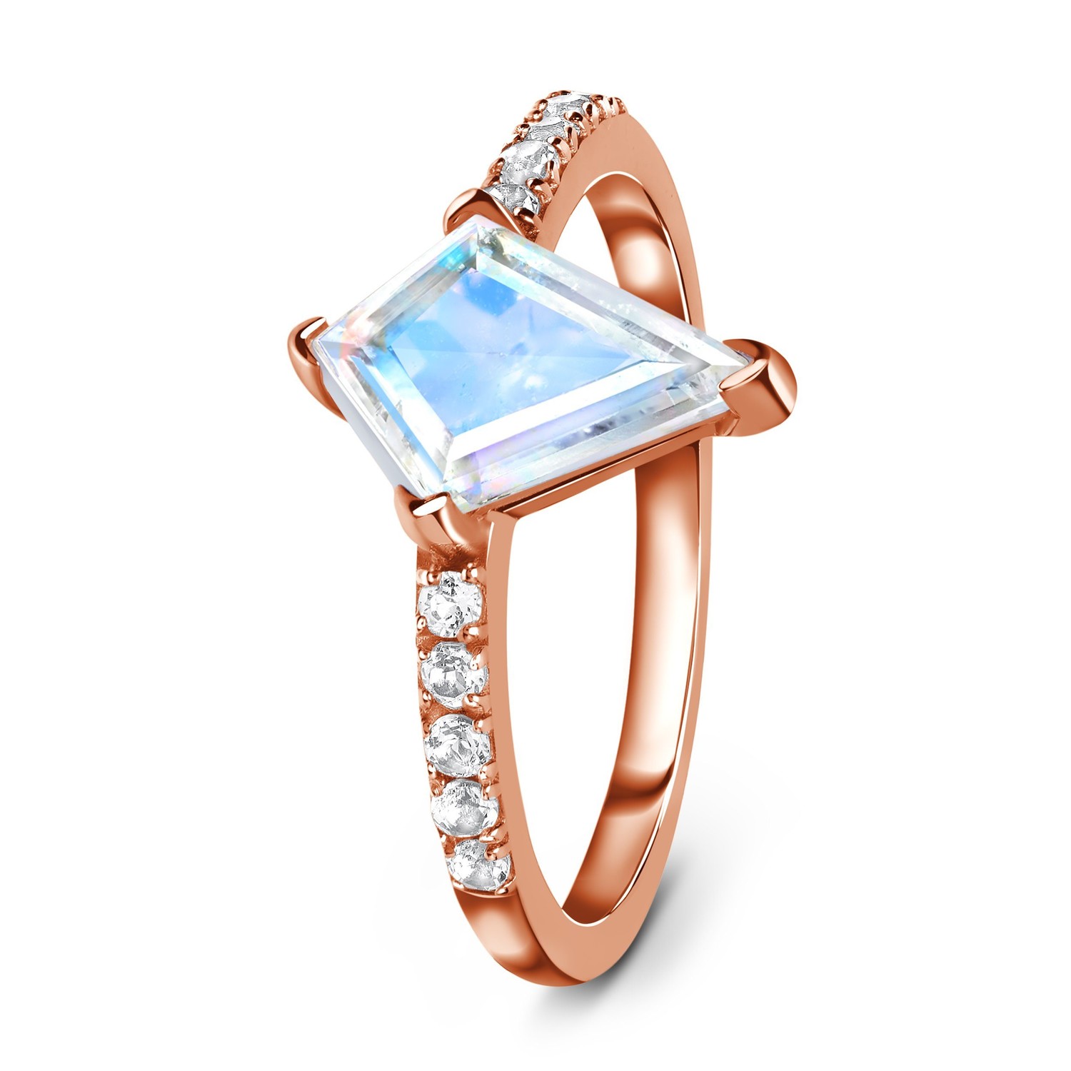 Royal Fashion prsten 14k zlato Vermeil GU-DR14610R-ROSEGOLD-MOONSTONE-ZIRCON Velikost: 5 (EU: 49-50)