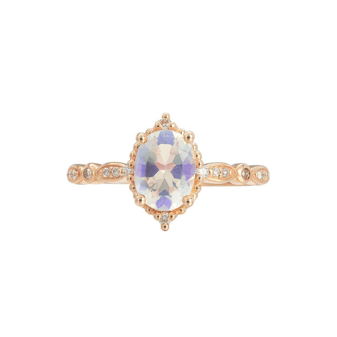 Emporial prsten 14k zlato Vermeil GU-DR190780R-ROSEGOLD-MOONSTONE-ZIRCON Velikost: 5 (EU: 49-50)