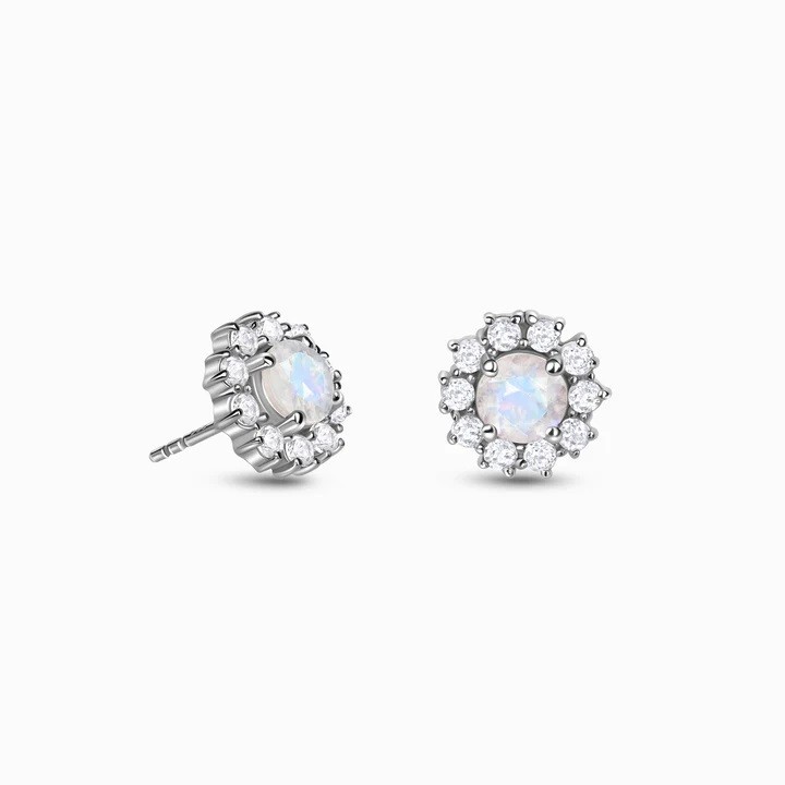 Royal Fashion stříbrné peckové náušnice GU-DR23079E-SILVER-MOONSTONE-TOPAZ