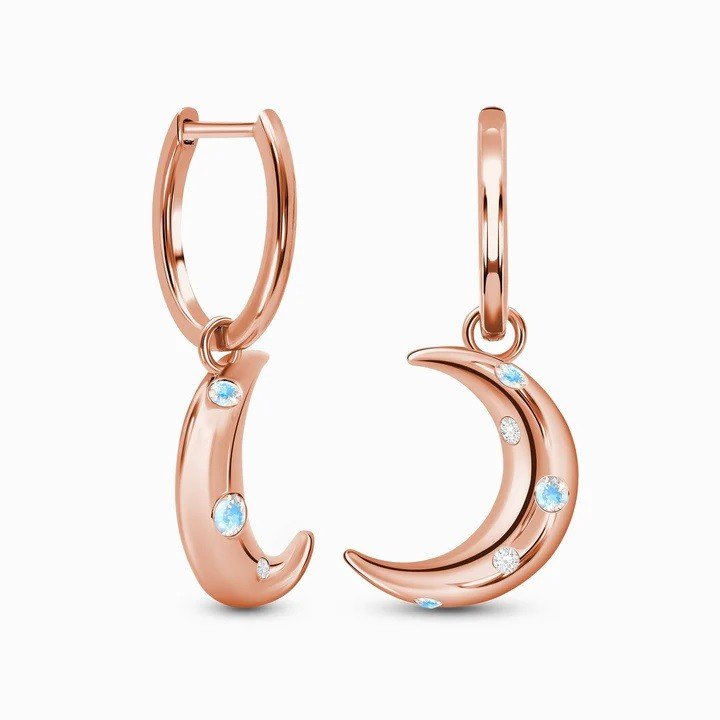 Royal Fashion náušnice 14k zlato Vermeil GU-DR23083E-ROSEGOLD-MOONSTONE-TOPAZ