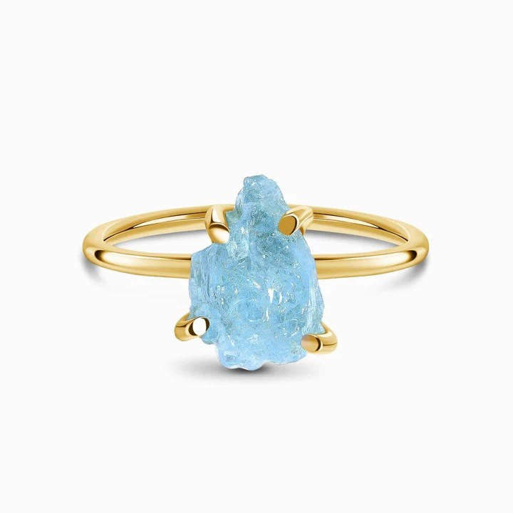 Royal Fashion prsten 14k zlato Vermeil GU-DR15849R-YELLOWGOLD-AQUAMARINE Velikost: 5 (EU: 49-50)