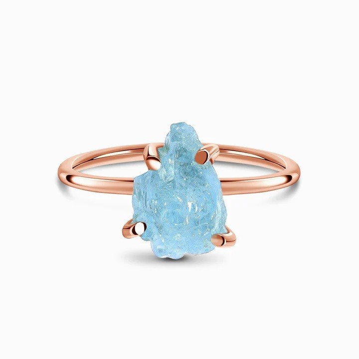 Royal Fashion prsten 14k zlato Vermeil GU-DR15849R-ROSEGOLD-AQUAMARINE Velikost: 5 (EU: 49-50)