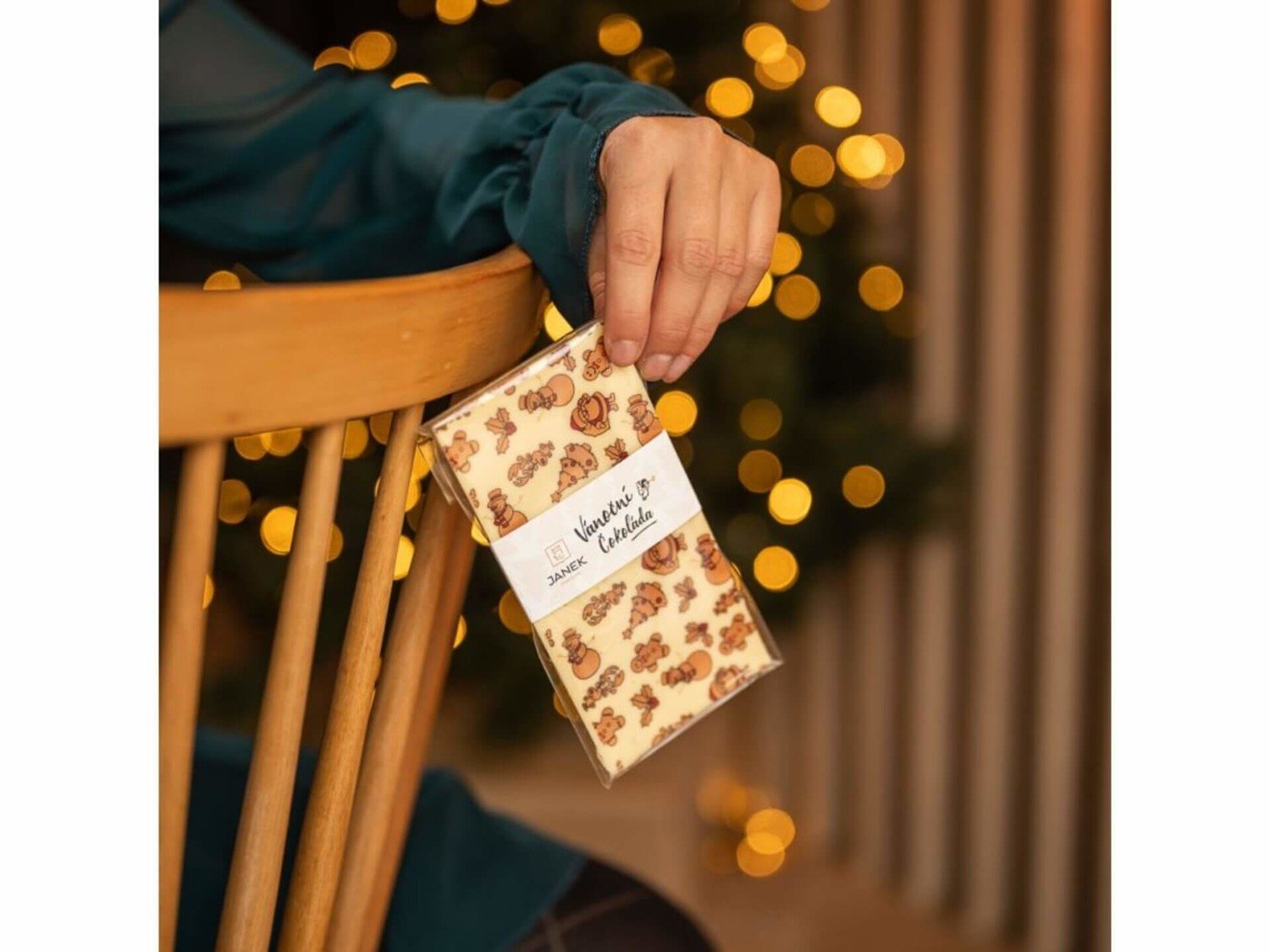 Čokoládovna Janek Bílá čokoláda s vánočním potiskem 85 g expirace