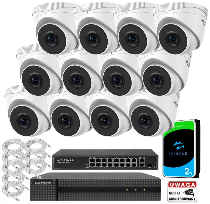 PoE Ip monitorovací sada 12 kamer Hikvision 4MPx