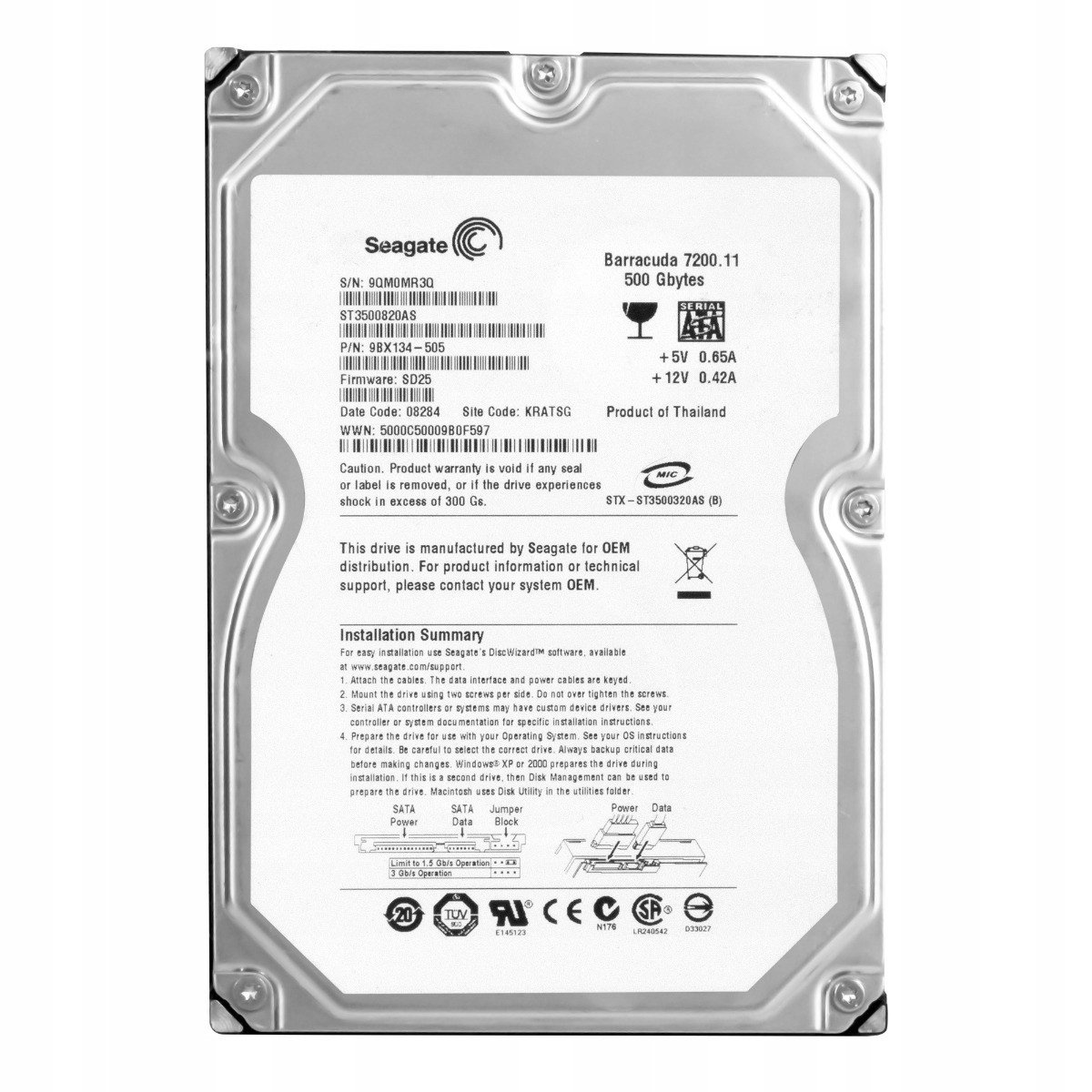 Seagate Barracuda 7200.11 500GB 7.2K 8MB Sata II 3.5'' ST3500820AS