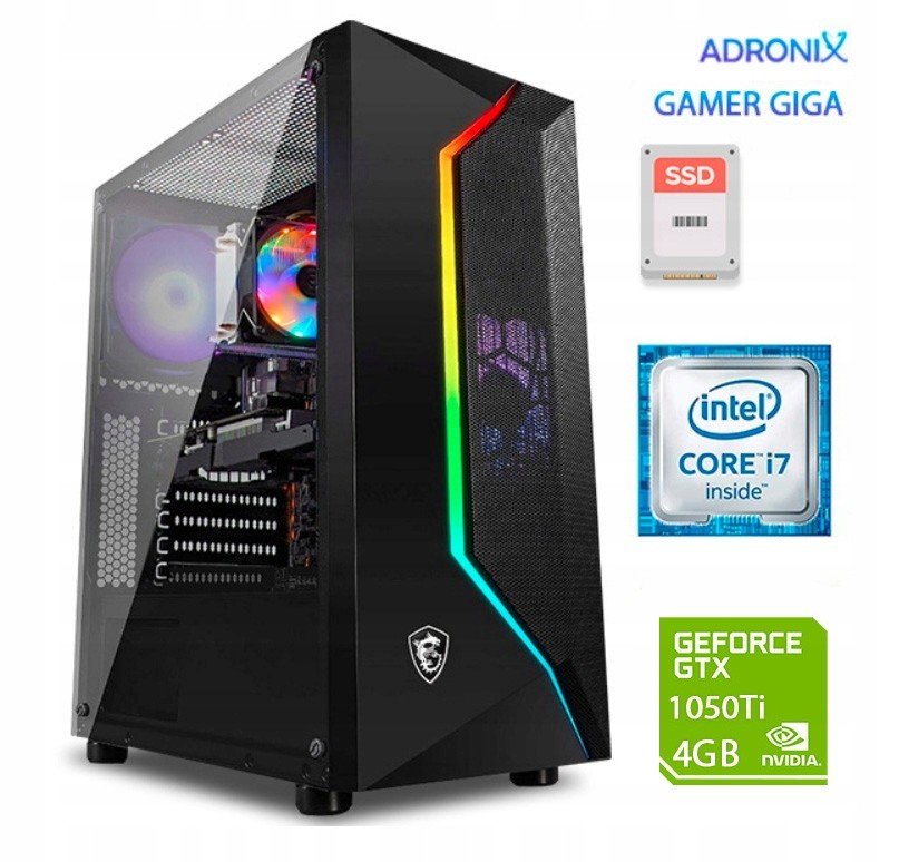 Pc Do Gier Intel Core i7 16GB Ssd 1TB GTX1050Ti