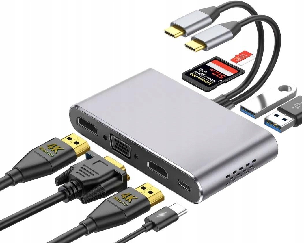 Adaptér Macbook Pro 8 v 2 Hub Usb-c Hdmi Sd 4K Vga Multiadaptér