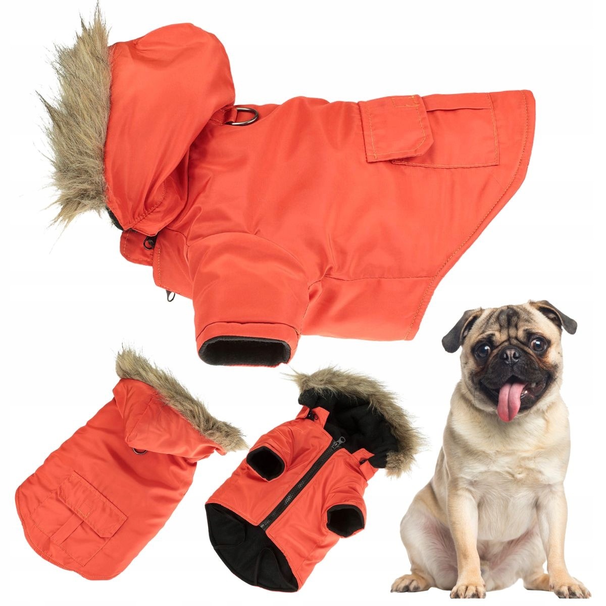 Oblečení pro psa na zimu zateplené nepromokavé s odnímatelnou kapucí XL