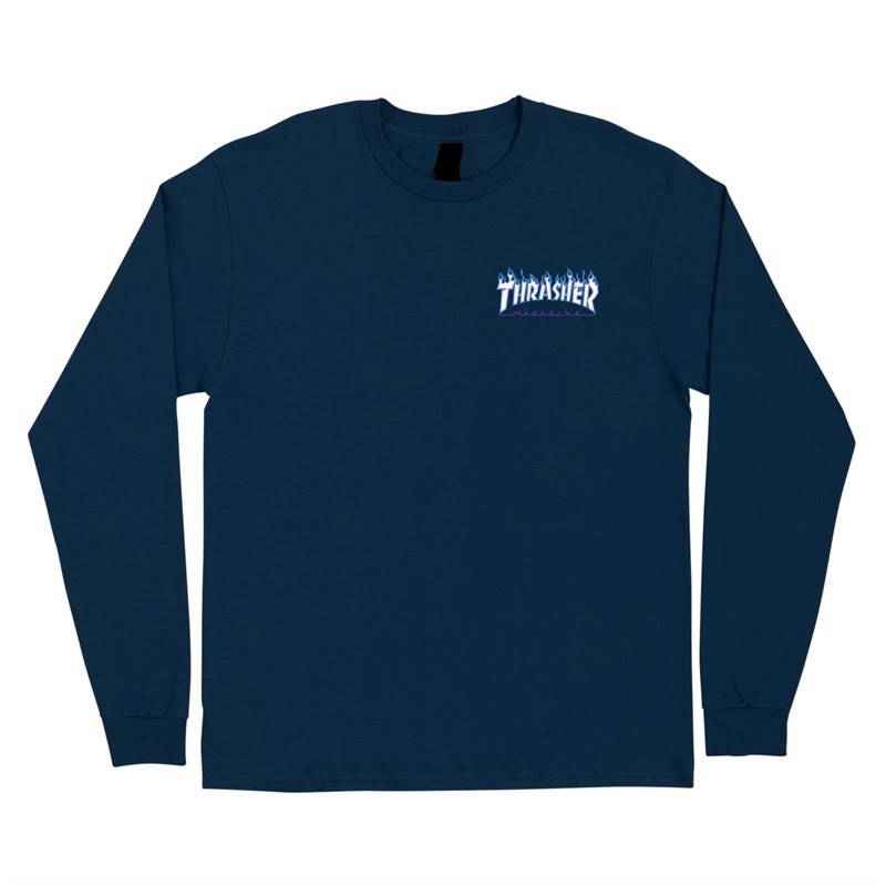 triko SANTA CRUZ - Thrasher Flame Dot L/S Regular T-Shirt Mens Santa Cruz Navy (146532) velikost: M