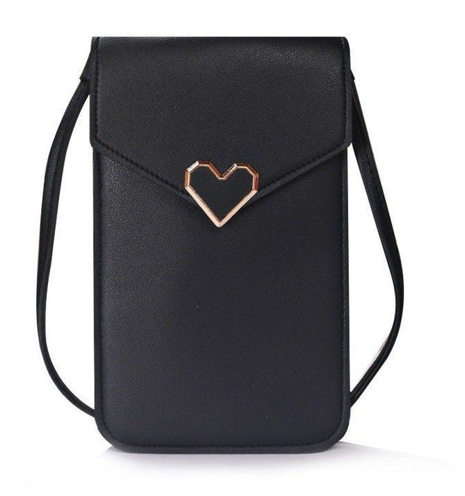 Kabelka TopQ Heart na mobil s popruhem černá 111063