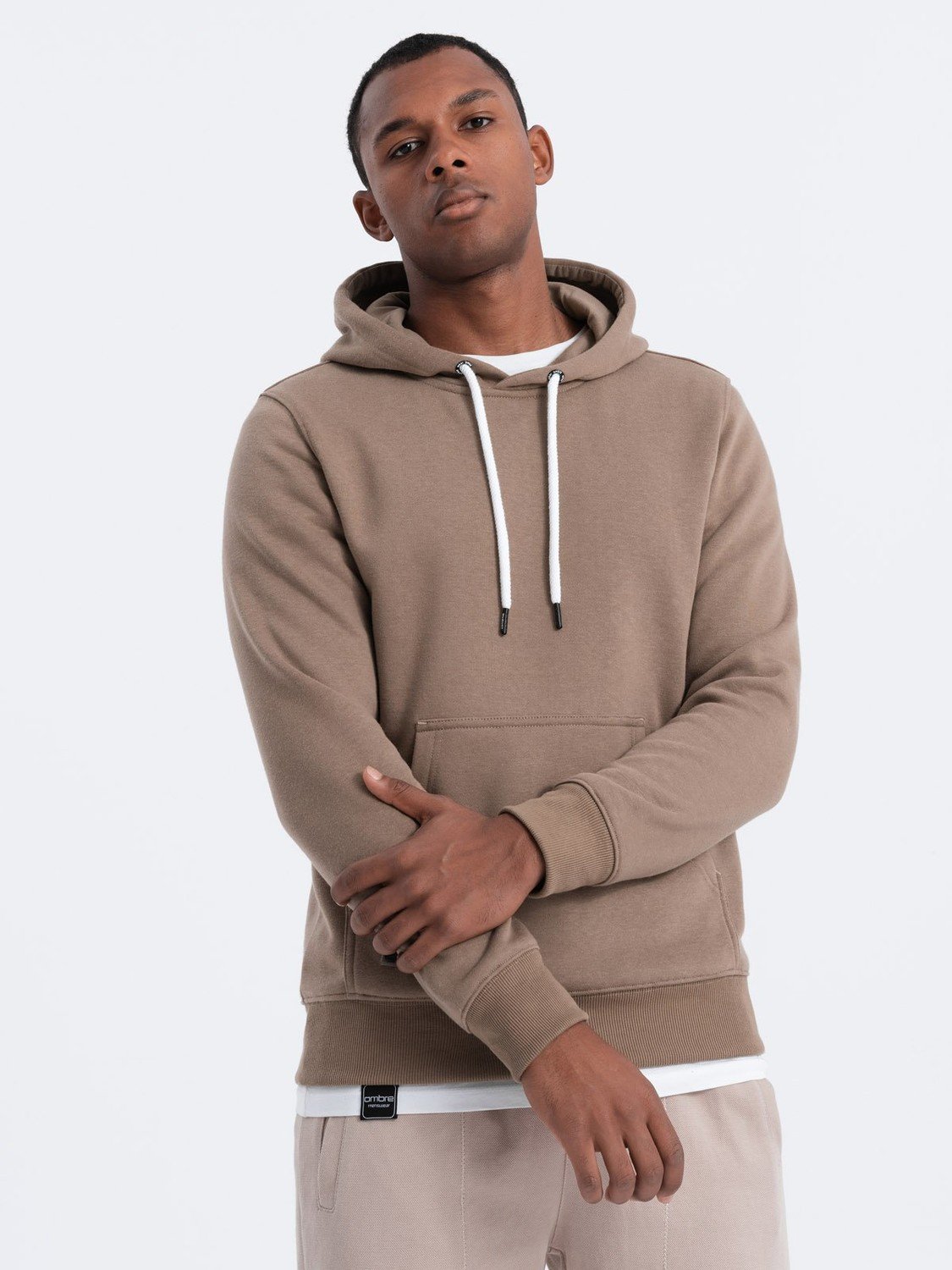 Ombre Men's non-stretch hooded sweatshirt - light brown