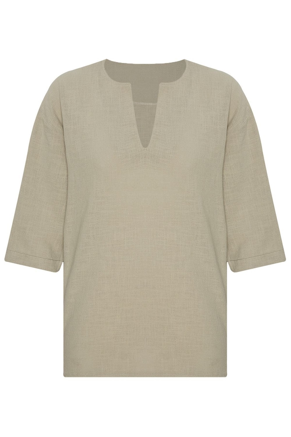 XHAN Mint V-Neck Poor Sleeves Oversized Linen Shirt 2x2x2-45964-58