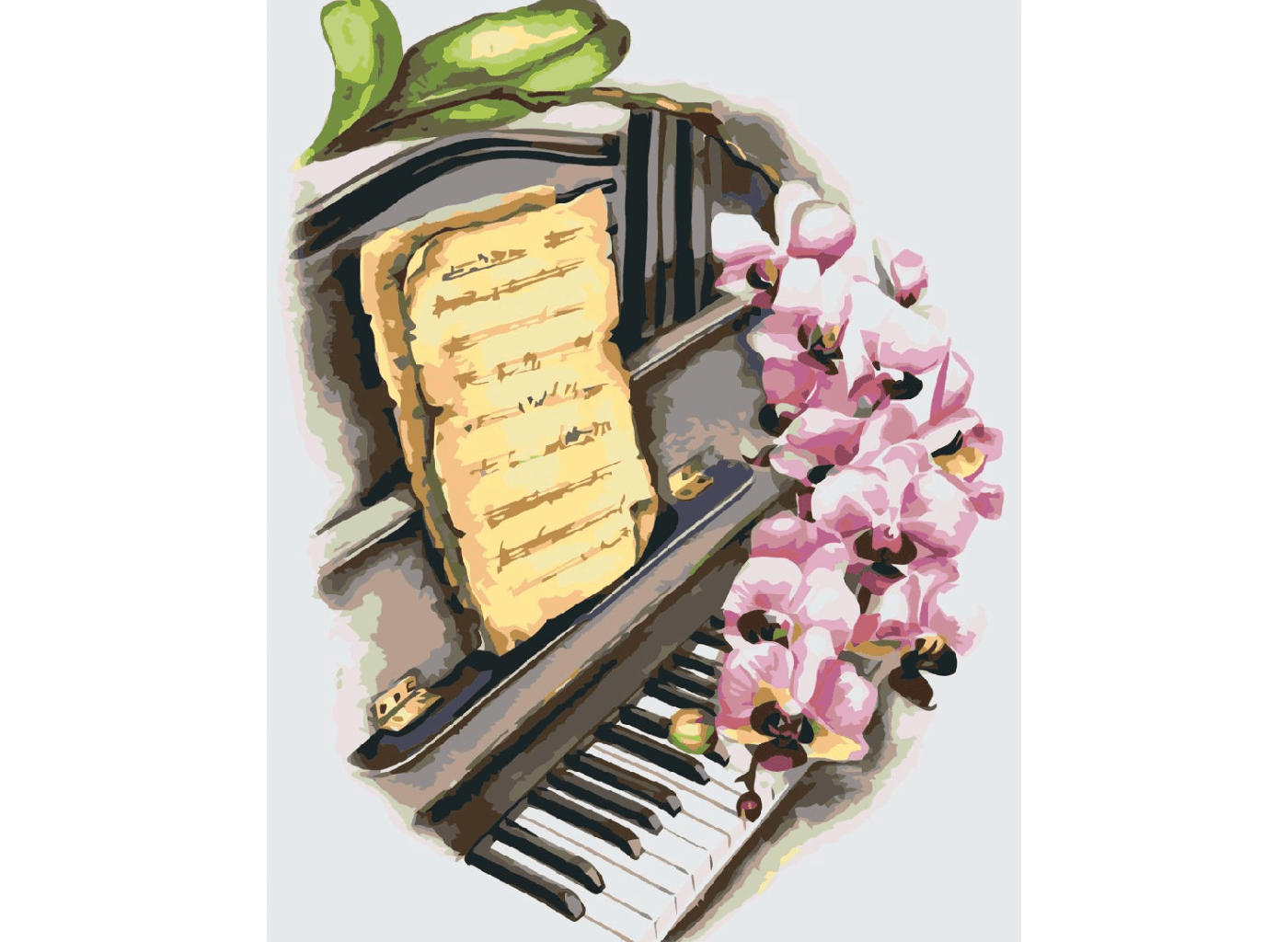 MALUJEŠ Malování podle čísel - ANNA'S ART - PIANO S ORCHIDEJÍ Rozměr: 30x40 cm, Rámování: vypnuté plátno na rám